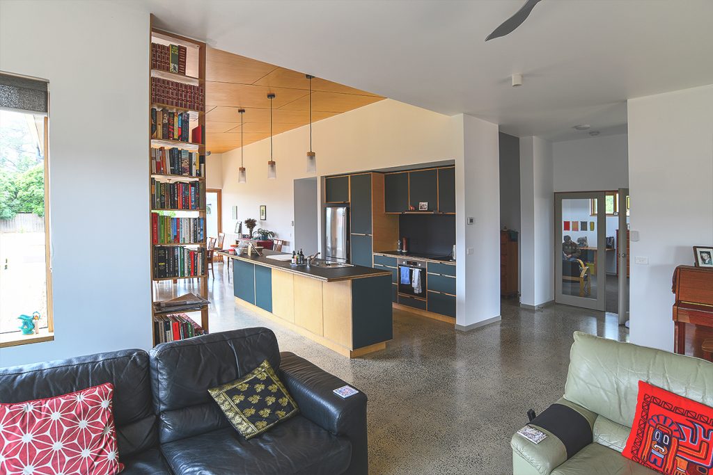 Modern open-plan kitchen and living area.